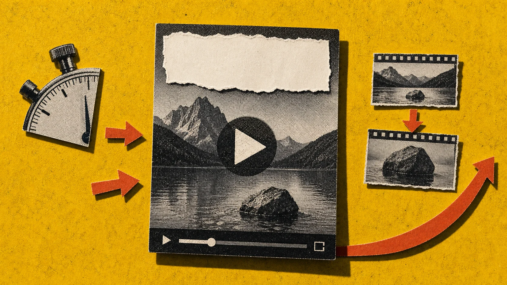 A vertical first-frame card with a blank promise strip, a cropped timer, two jump-zoom frames, and an upward curve.
