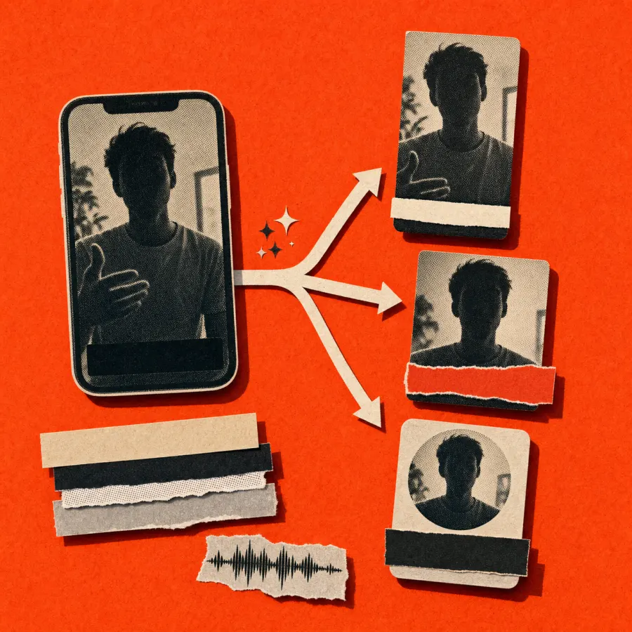 A talking-head take split into several ad versions